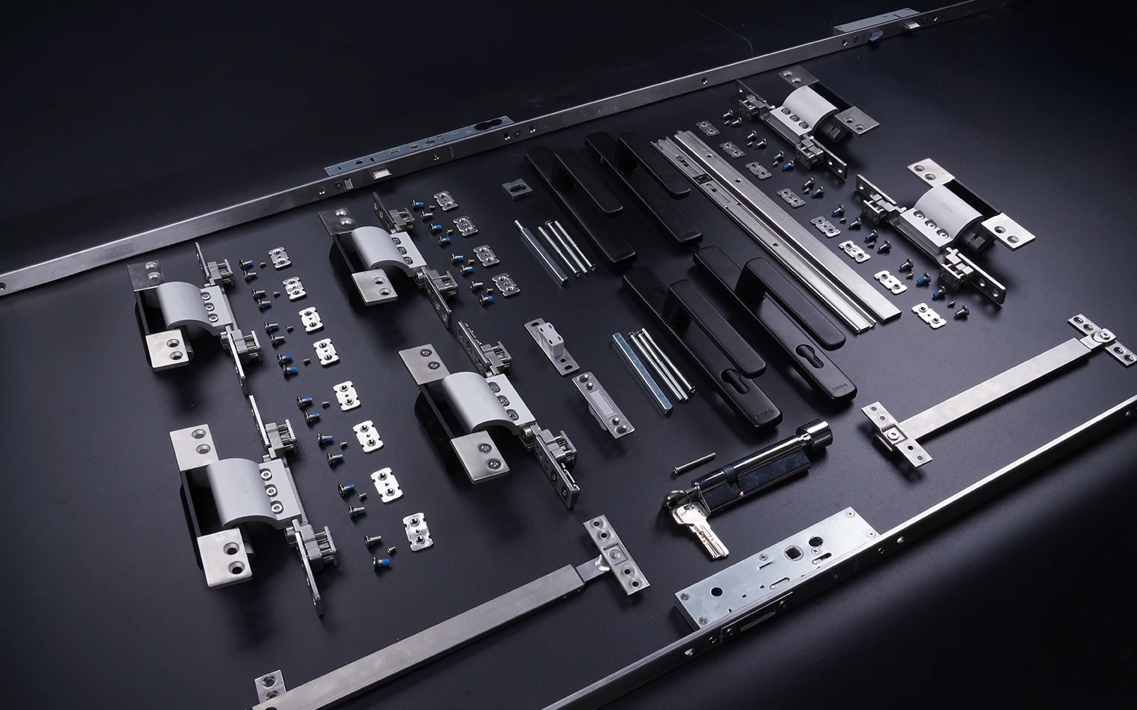 Stainless-steel hardware for hinged doors
