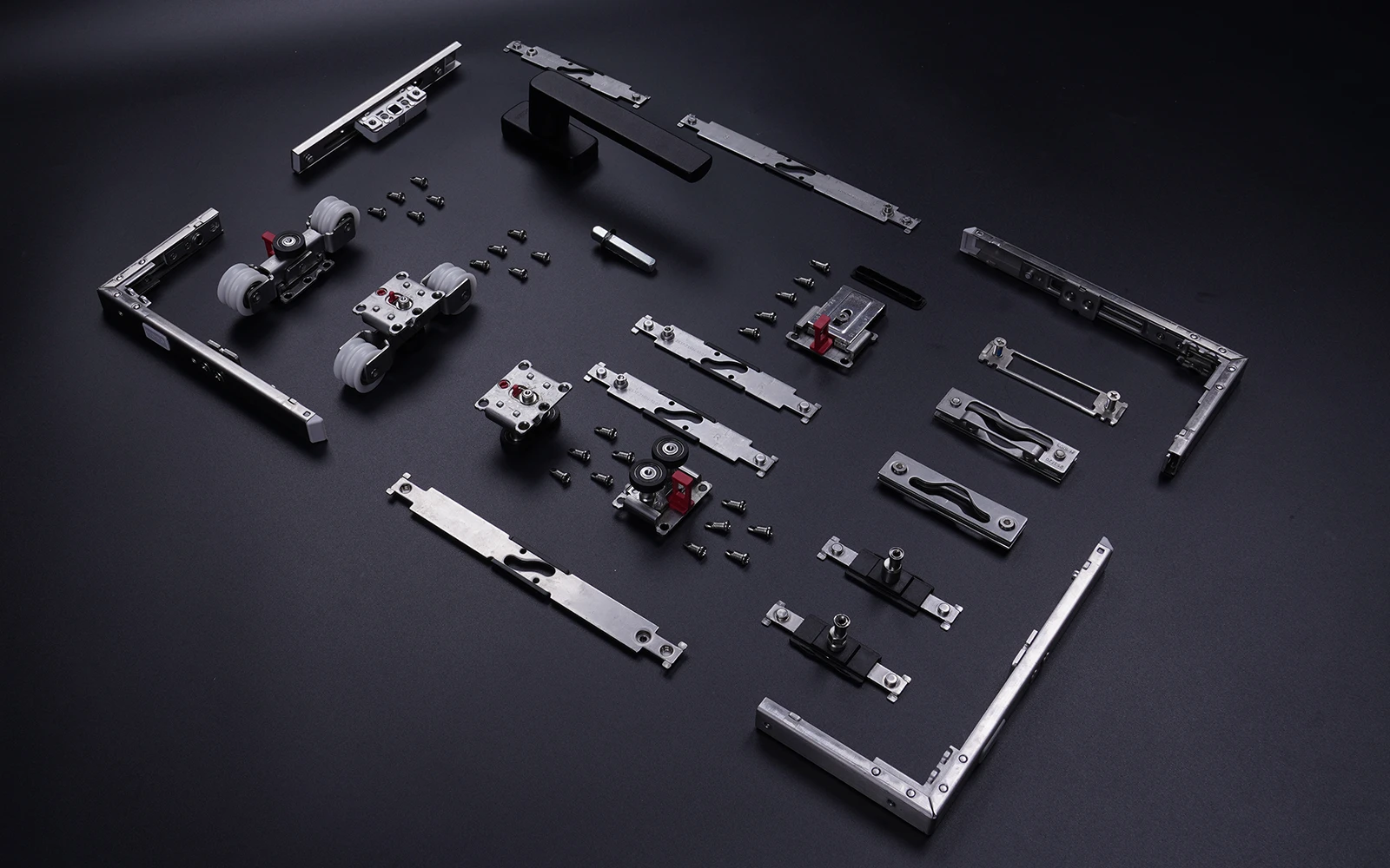 Stainless-steel hardware for sliding and compression-sliding doors